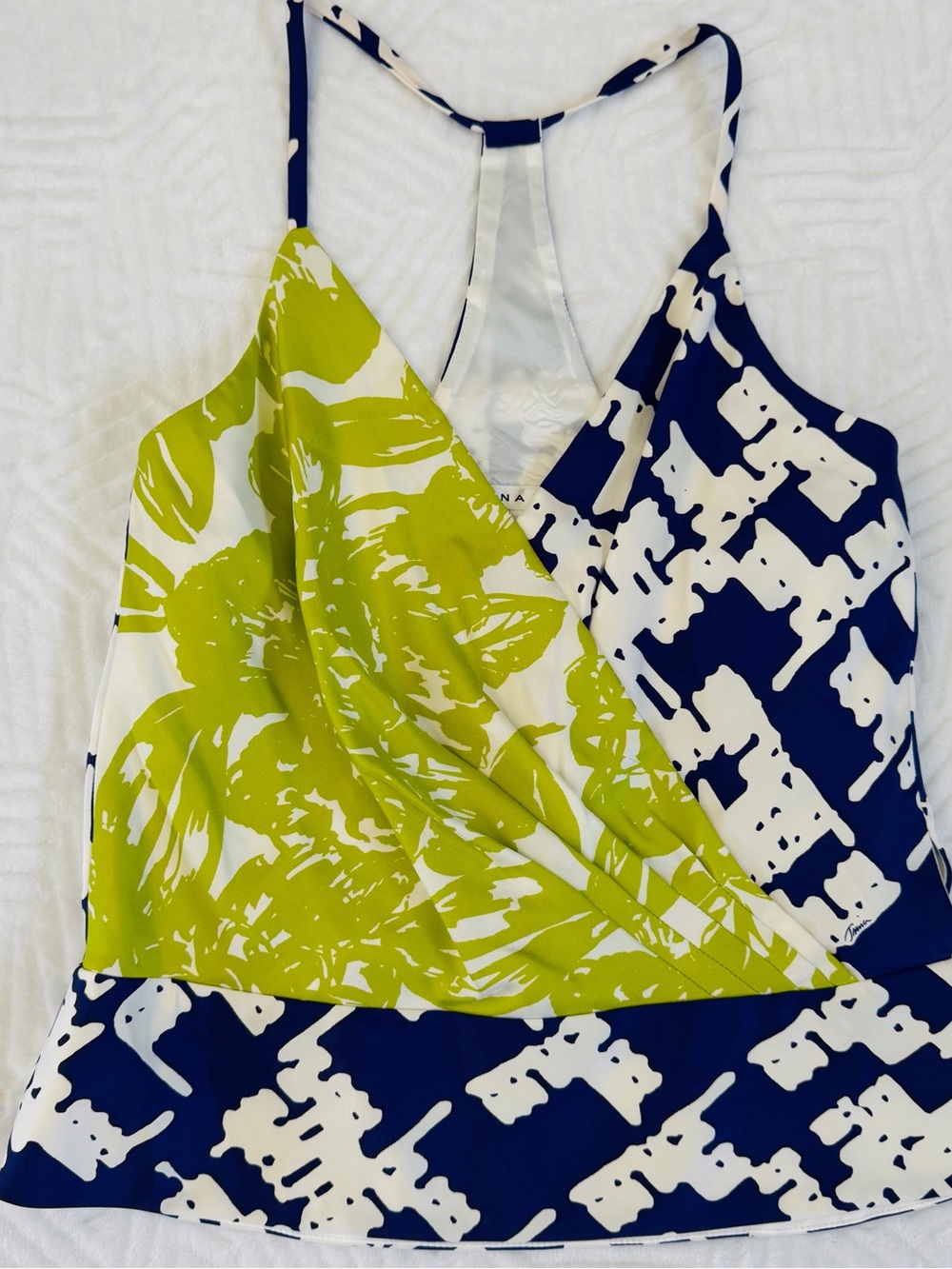 Trina Turk Size 6 Silk Colorblock Geometric Wrap Cami Tank Top